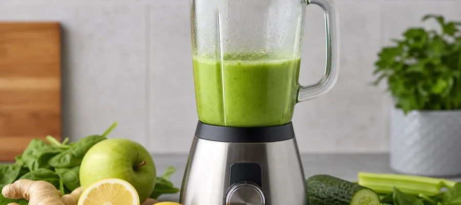 Detox-Smoothie mit Ingwer und Zitrone im Mixer