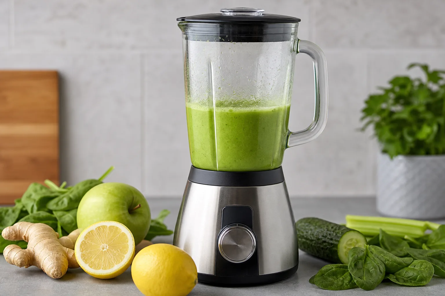 Detox-Smoothie mit Ingwer und Zitrone im Mixer