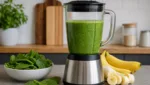 Gruener Smoothie mit Spinat und Banane im Mixer